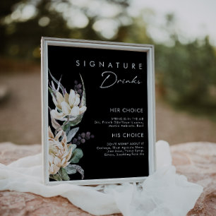 Poster Fleurs Blanches   Boissons Signature Vert Foncé