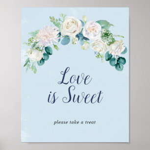 Poster Fleurs blanches classiques Blue Love is Sweet Si