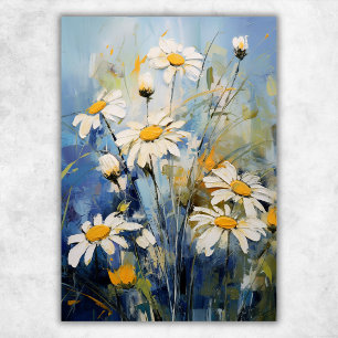 Poster Fleurs blanches de marguerite sur fond bleu Bota