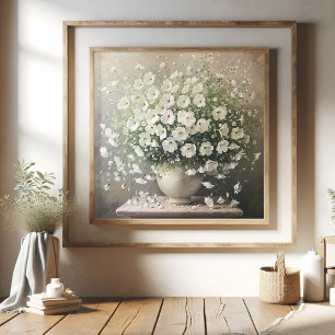 Poster Fleurs blanches délicates dans le vase