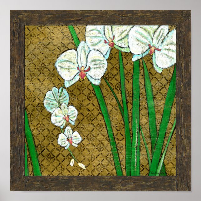 Poster Fleurs blanches et tiges vertes à la frontière Bro (Devant)