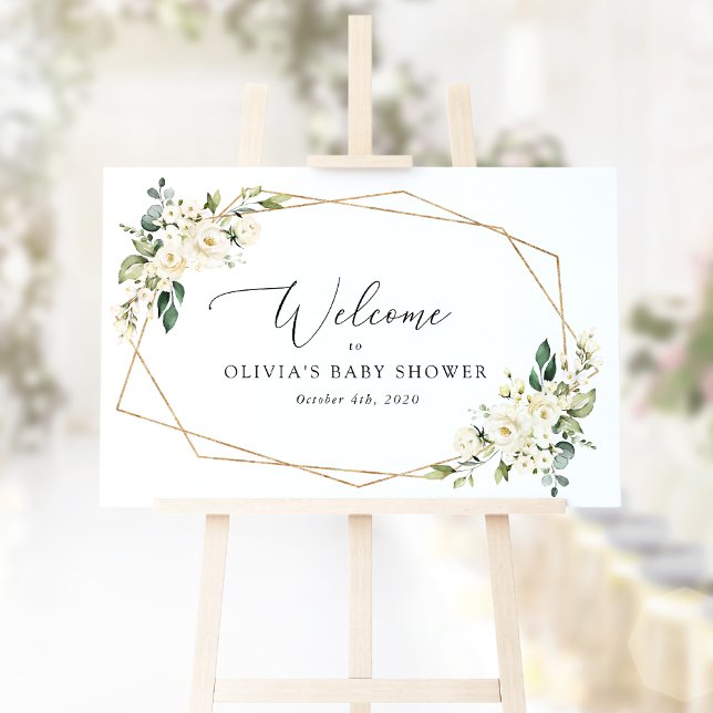 Poster Fleurs blanches, Fleurs de crème, Baby shower d'ac (Créateur téléchargé)