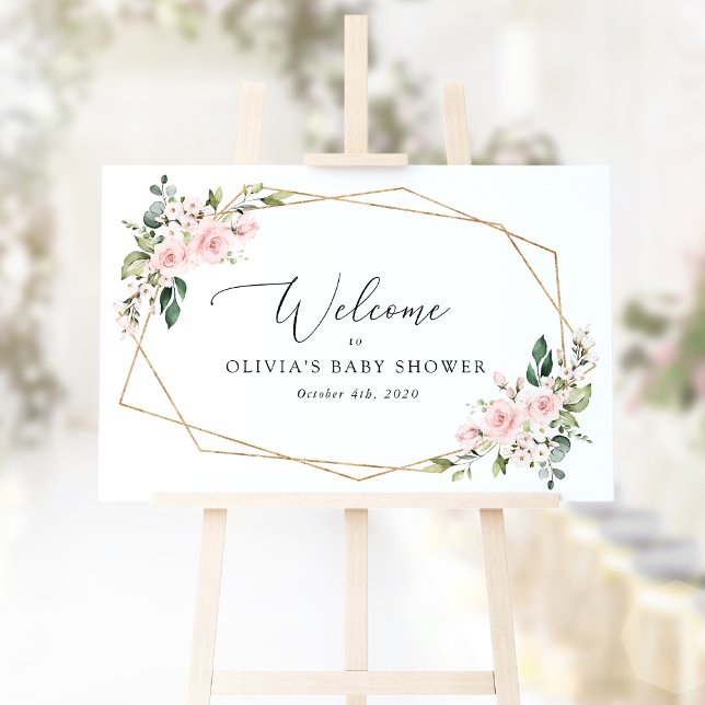 Poster Fleurs blanches, Fleurs roses, Accueil Baby shower (Créateur téléchargé)