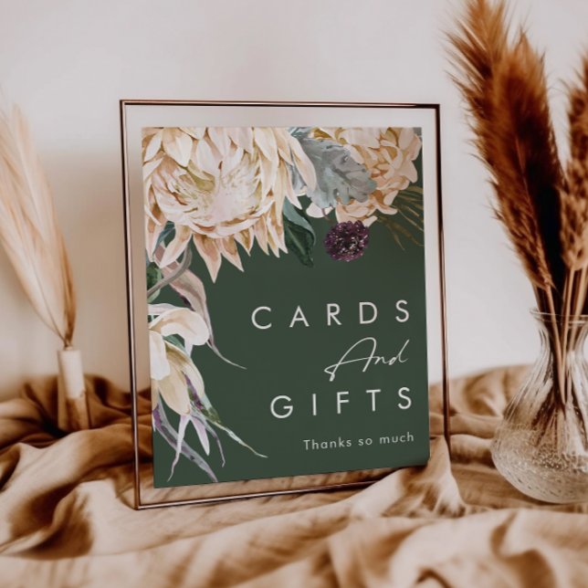 Poster Fleurs blanches | Panneau Cadeaux et Cartes Vert f (Créateur téléchargé)
