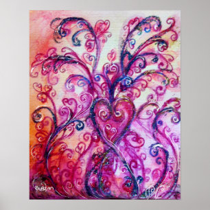 POSTER FLEURS BLANCHES, PURPÈLES ROSES AU COEUR