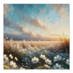 Poster Fleurs blanches sous un beau ciel