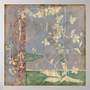 Poster Fleurs blanches sur l'arrière - plan de papier