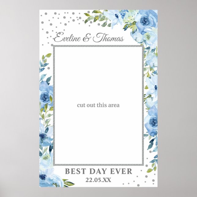 Poster Fleurs bleu clair eucalyptus mariage photo accesso (Devant)