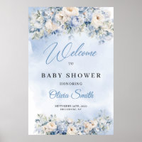 Fleurs bleu et ivoire Dusty Baby shower bienvenue