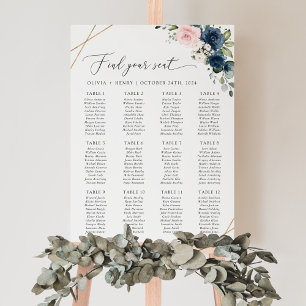 Poster Fleurs Bleu Marine, Fleurs Roses, Plan de Table