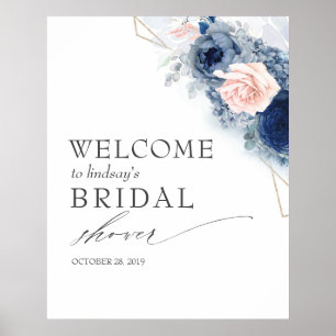 Poster Fleurs Bleu Poussiéreux Bienvenue Mariage / Baby S
