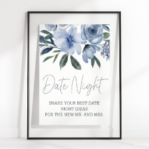 Poster Fleurs Bleu Poussiéreux Soirée de Rendez-vous