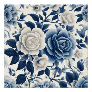 Poster Fleurs bleue et blanches