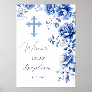 Poster Fleurs Bleues Baptême Accueil