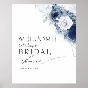 Poster Fleurs bleues Dusty Accueil Baby shower / nuptiale
