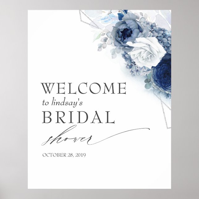 Poster Fleurs bleues Dusty Accueil Baby shower / nuptiale (Devant)
