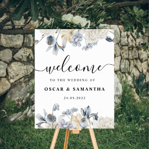 Poster Fleurs Bleues Et Blancs D'Hiver Élégantes