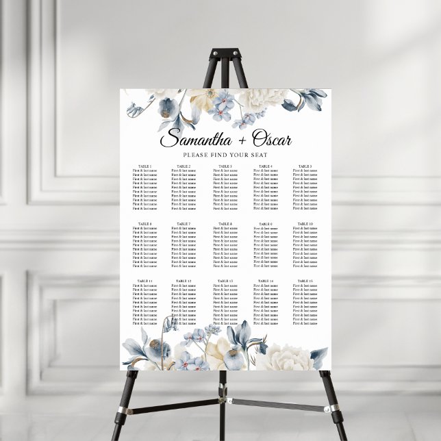 Poster Fleurs Bleues Et Blancs D'Hiver Élégantes (Créateur téléchargé)