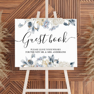 Poster Fleurs Bleues Et Blancs D'Hiver Élégantes