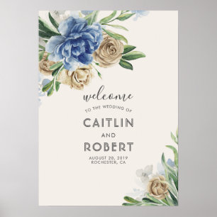 Poster Fleurs bleues et ivoire poussiéreuses