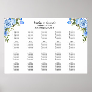 Poster Fleurs bleues Sièges Graphique 20 tables Mariage