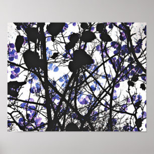 Poster Fleurs bleues sur l'arbre d'hiver concept art numé
