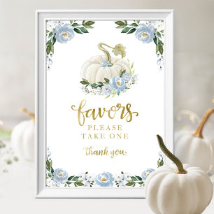 Poster Fleurs Bleues Tombent Citrouille Panneau de Faveur