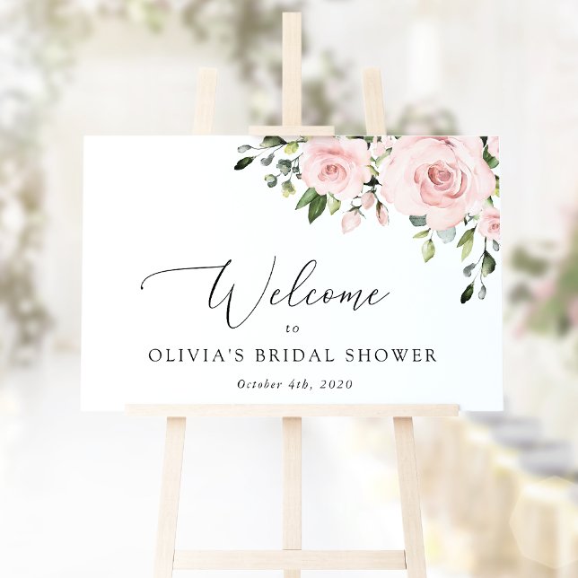 Poster Fleurs Blush, Fleurs Roses, Bienvenue à la Mariée (Créateur téléchargé)