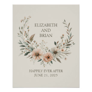 Poster Fleurs Bohème Minimalistes en Ivoire et Rose