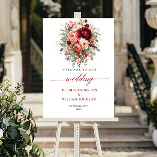 Poster Fleurs Bohème Rouge Profond Eucalyptus d'Automne B