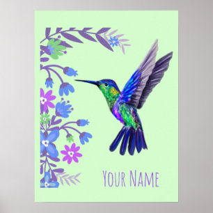 Poster Fleurs botaniques de colibris pour amoureux des oi