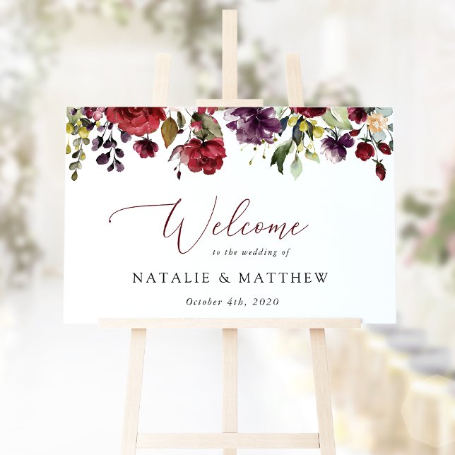 Poster Fleurs Bourgognes, Fleurs Roses, Accueil Mariage (Créateur téléchargé)