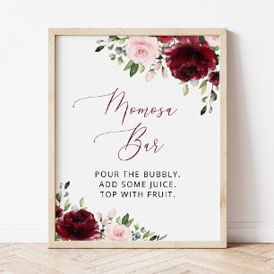 Poster Fleurs Bourgognes, Fleurs Roses, Boho, Momosa Bar