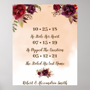 Poster Fleurs Bourgognes Mariage du meilleur jour Date Ou