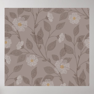 Poster Fleurs brodées et feuilles, design sans soudure.