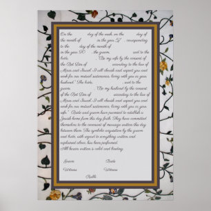 Poster Fleurs brodées Ketubah - Réforme Texte canadien