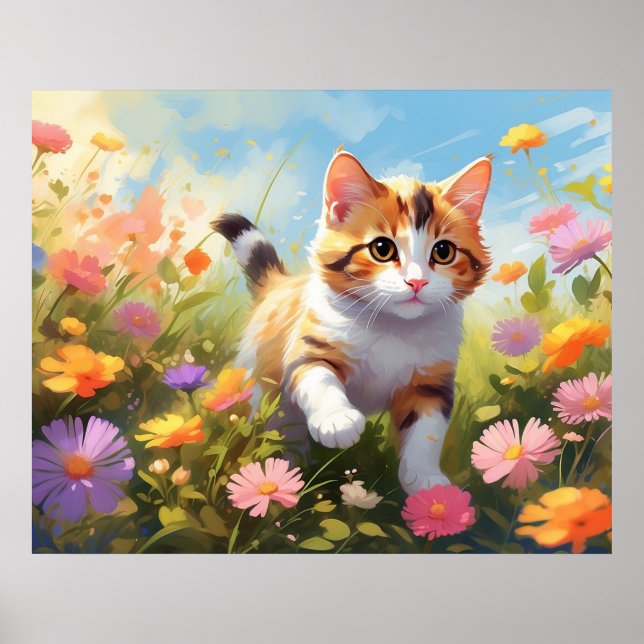 Poster *~* Fleurs Calico Kitty 5:4  Chat Chaton AP68 (Devant)