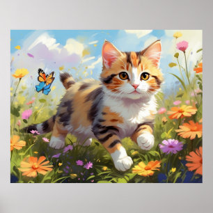 Poster *~* Fleurs Calico Kitty 5:4 Chat Kitten AP68