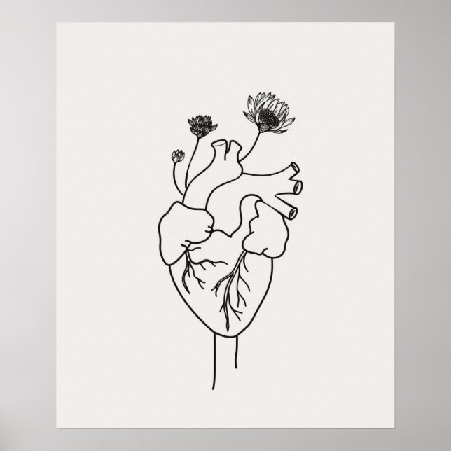 Poster Fleurs cardiaques anatomiques art linéaire minimal (Devant)