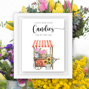 Poster fleurs chariot baby shower - devinez combien de bo