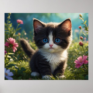 Poster *~* Fleurs Chat Kitty Noir 5:4 Feline Kitten