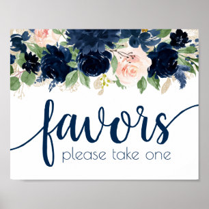 Poster Fleurs Chic   Faveurs Florales Bleu Marine et Rose