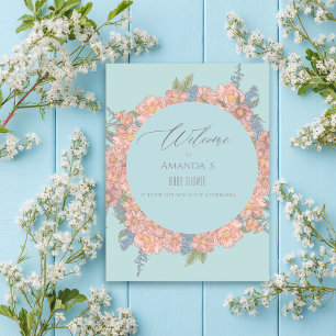 Poster Fleurs chics rose et bleu shabby Accueil
