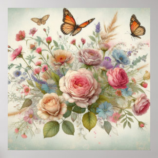 Poster Fleurs colorées dans des couleurs pastel doux aqua