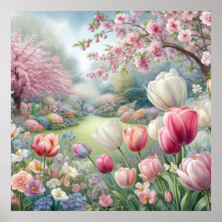 Poster Fleurs colorées dans des couleurs pastel doux aqua