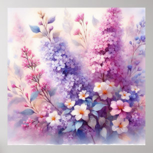 Poster Fleurs colorées dans des couleurs pastel doux aqua