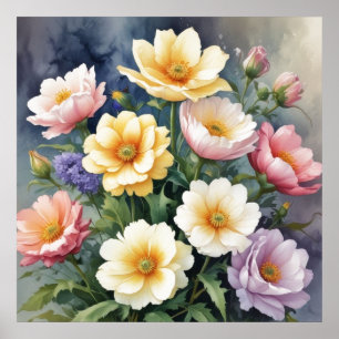 Poster Fleurs colorées Elégante peinture aquarelle