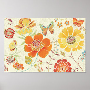 Poster Fleurs colorées et papillons