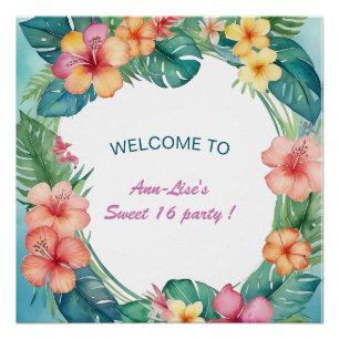 Poster Fleurs colorées Hawaii Anniversaire