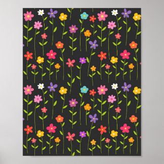 Poster Fleurs colorées noir